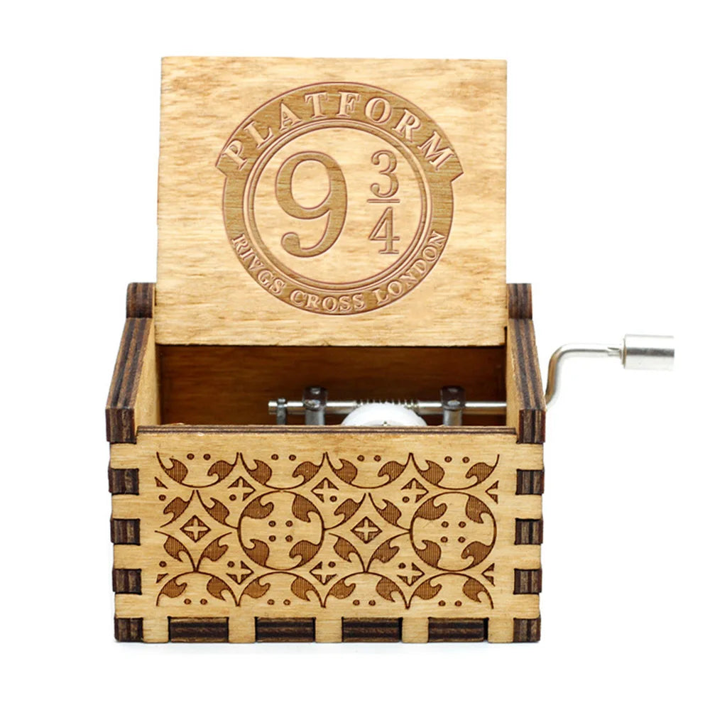 Hand-Crank Wooden Music Box – Carved Vintage Gift