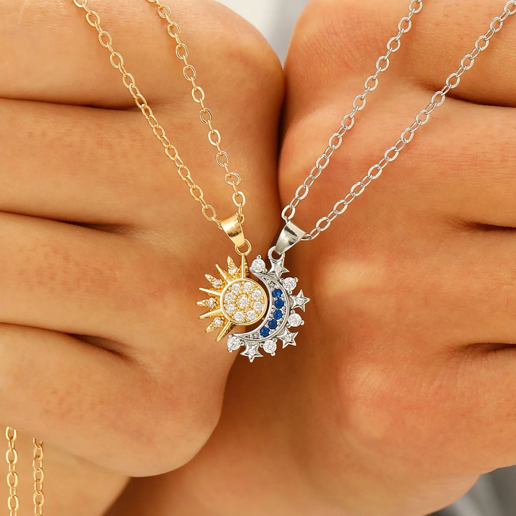 Magnetic Sun & Moon Couple Necklaces – Matching Pendant Set