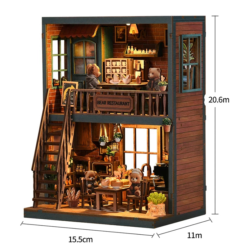 DIY Miniature Wooden Dollhouse Kit with LED Light – 3D Puzzle Gift