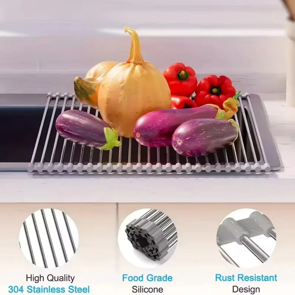 Roll-Up Stainless Steel Sink Drying Rack