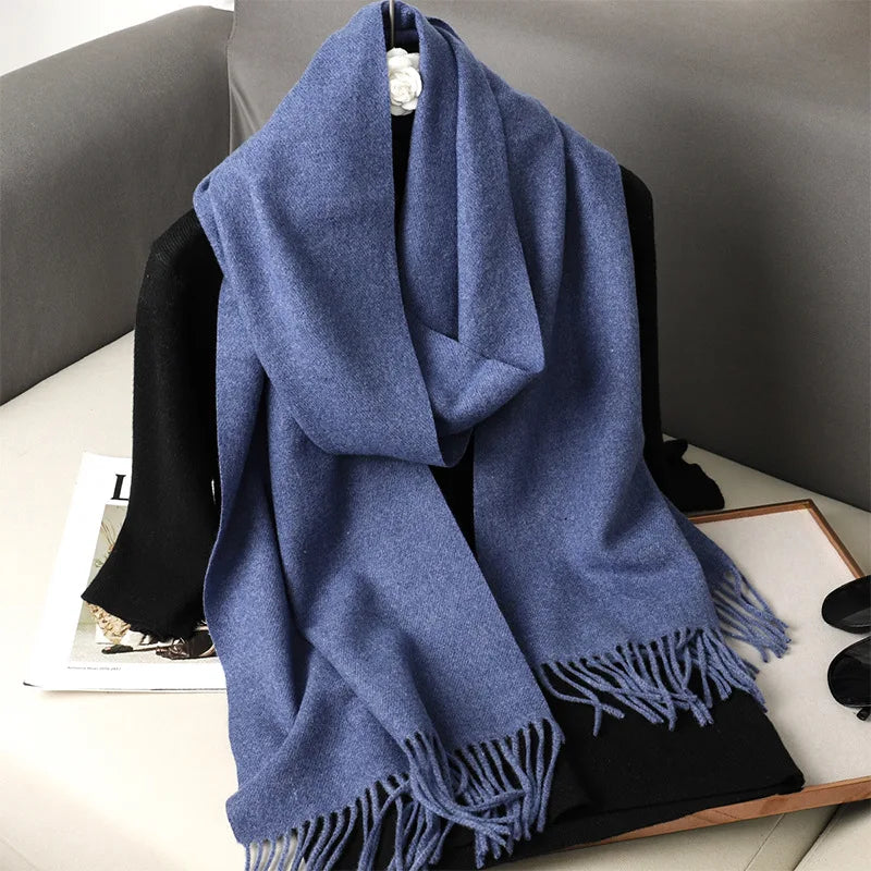 Cashmere-Feel Winter Scarf with Tassels – Warm Pashmina Shawl