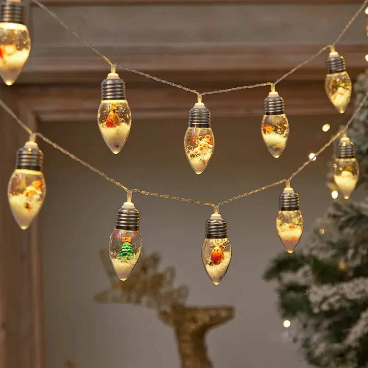 Snow Globe Bulb String Lights – Christmas Tree & Mantel Decor
