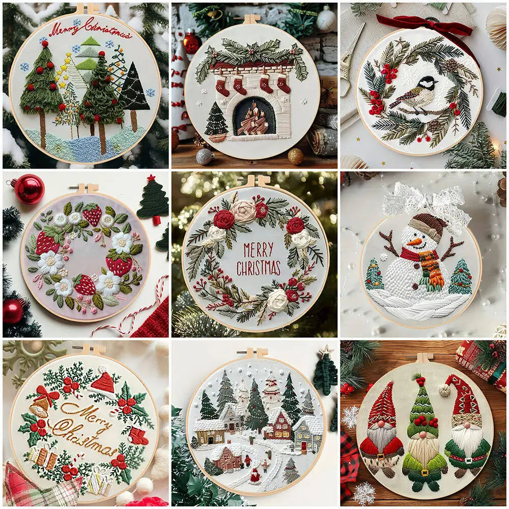 Christmas Embroidery Kit for Beginners – Wreath & Winter Designs