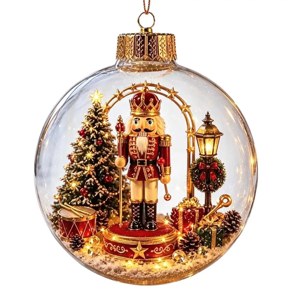 Light-Up Acrylic Christmas Ball Ornament 8 cm – Santa Design