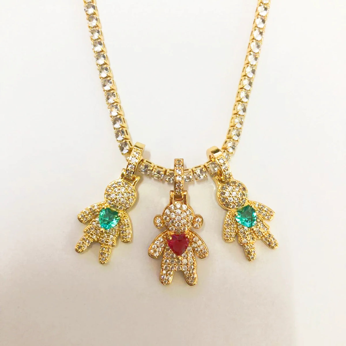 CZ Crystal Heart Charm Tennis Chain Necklace
