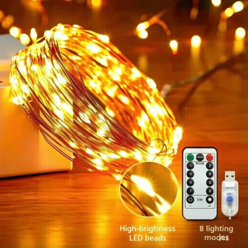 USB LED Fairy Lights with Remote – 8 Modes Christmas String Lights