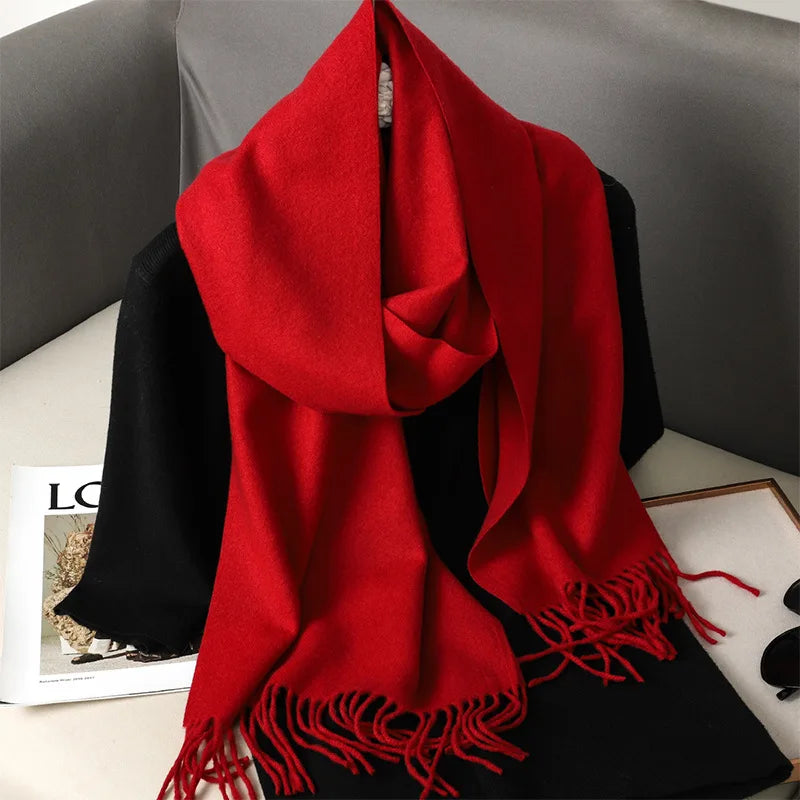 Cashmere-Feel Winter Scarf with Tassels – Warm Pashmina Shawl