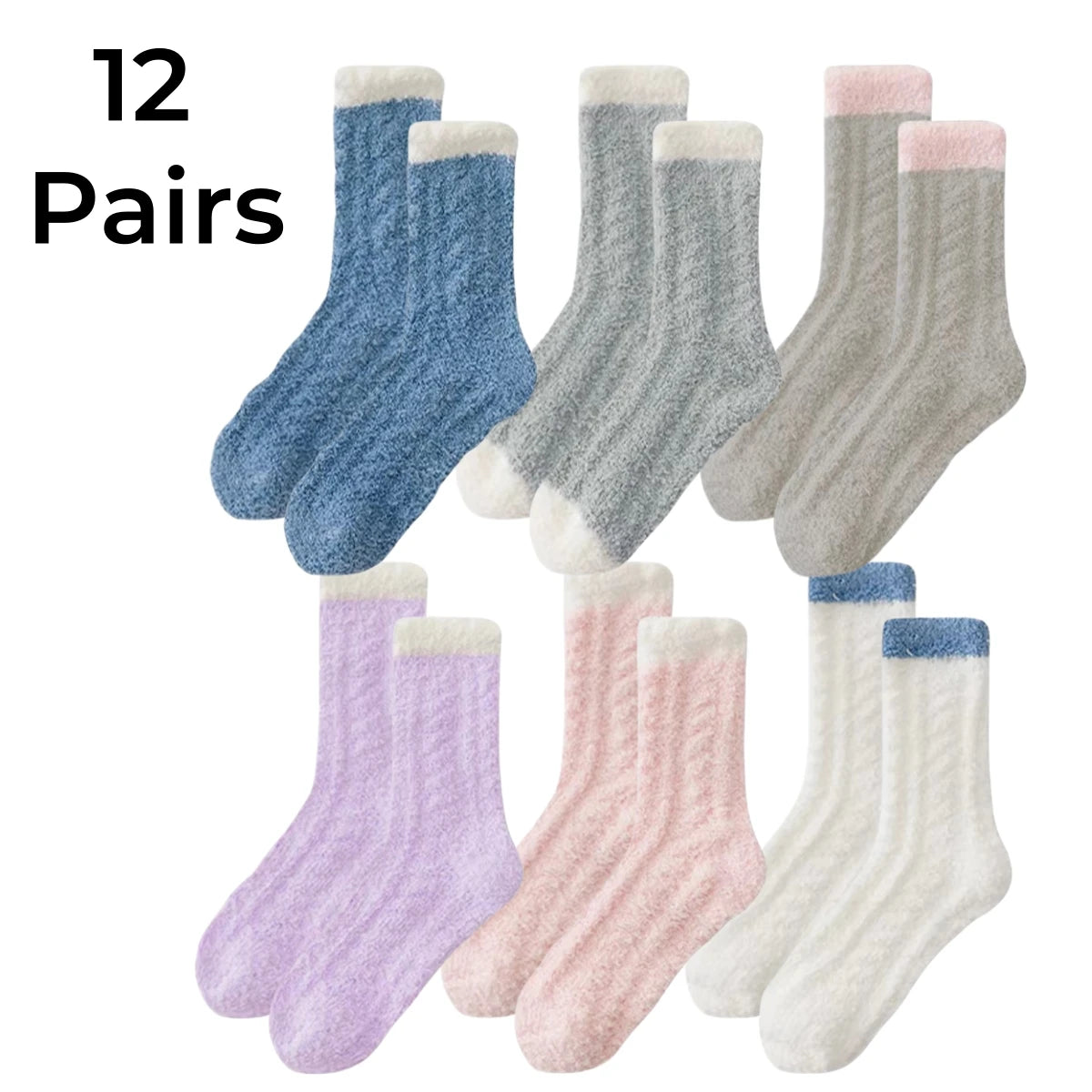 Fuzzy Winter Socks (6/12 Pairs) – Cozy Plush Socks for Women