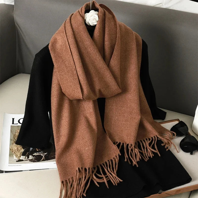 Cashmere-Feel Winter Scarf with Tassels – Warm Pashmina Shawl