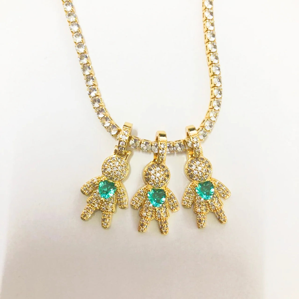 CZ Crystal Heart Charm Tennis Chain Necklace