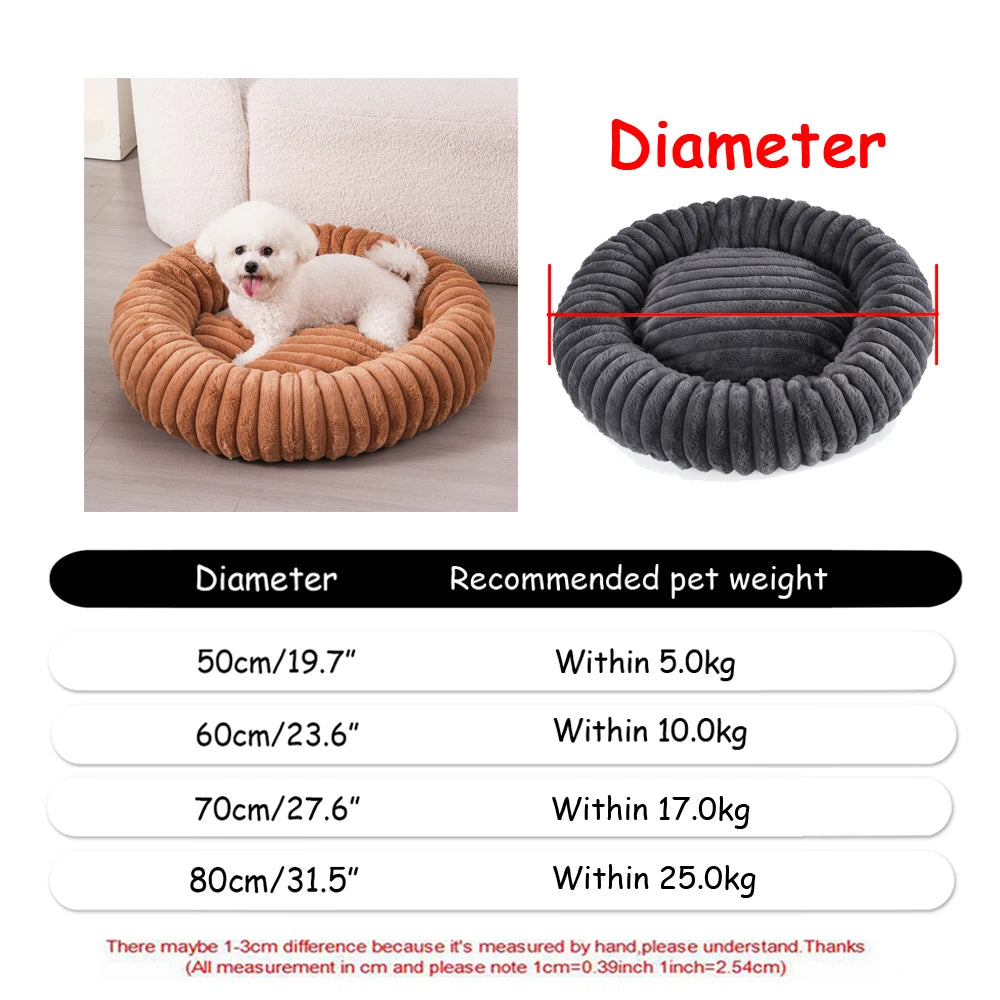 Round Plush Pet Bed 40–90 cm – Soft Warm Bed for Dogs & Cats