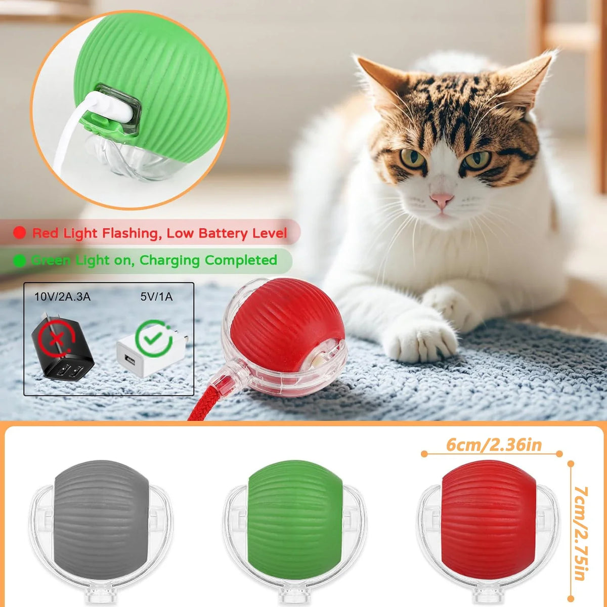 Automatic Rolling Cat Ball with Tail – Rechargeable Interactive Toy