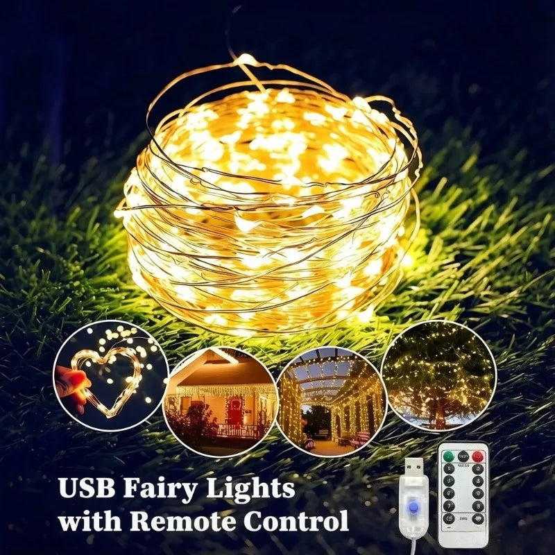 USB LED Fairy Lights with Remote – 8 Modes Christmas String Lights