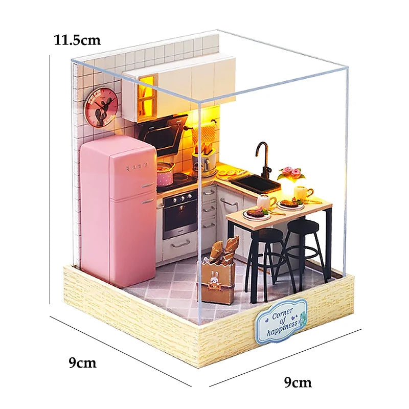 DIY Miniature Wooden Dollhouse Kit with LED Light – 3D Puzzle Gift