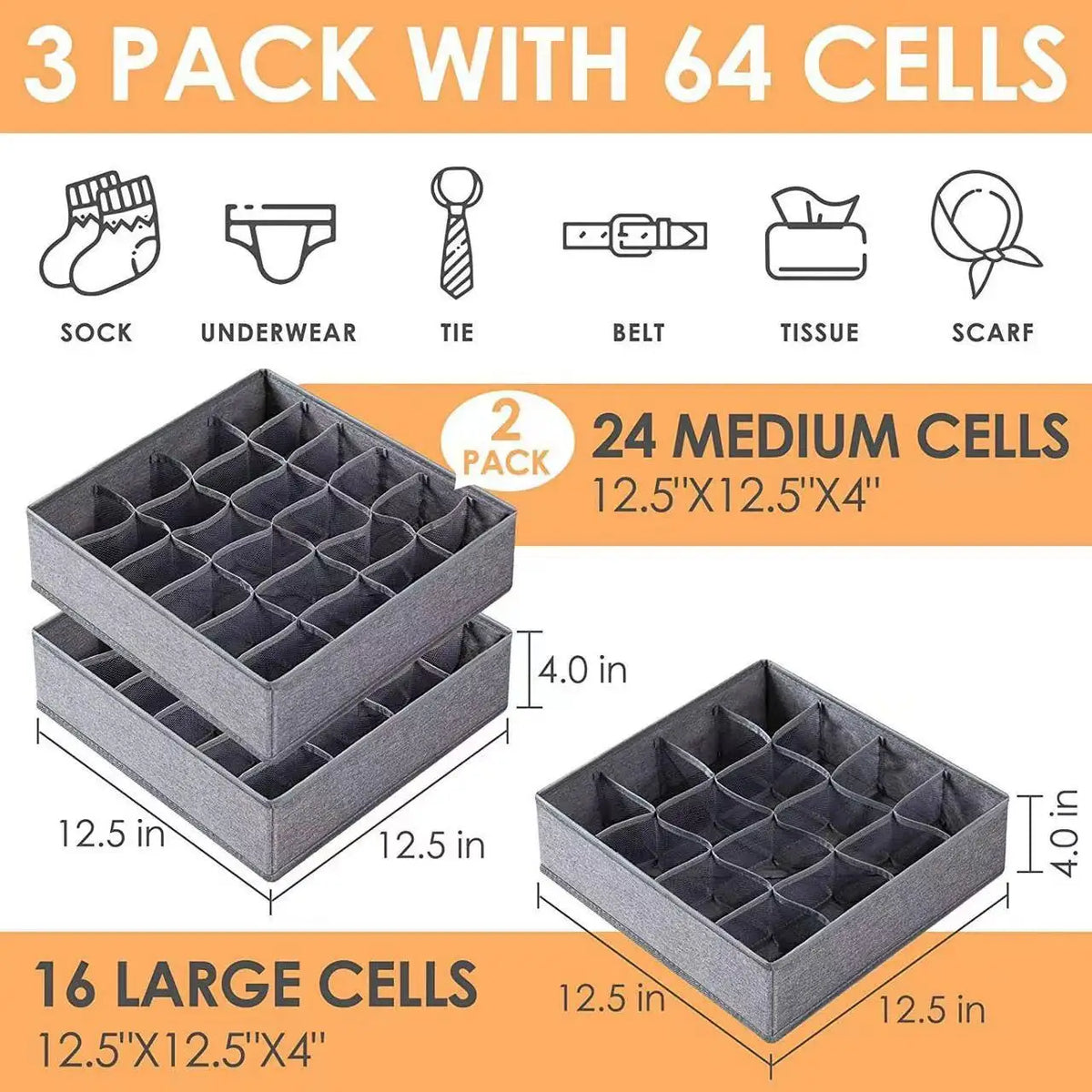3-in-1 Underwear & Sock Storage Box – Foldable Drawer Organizer
