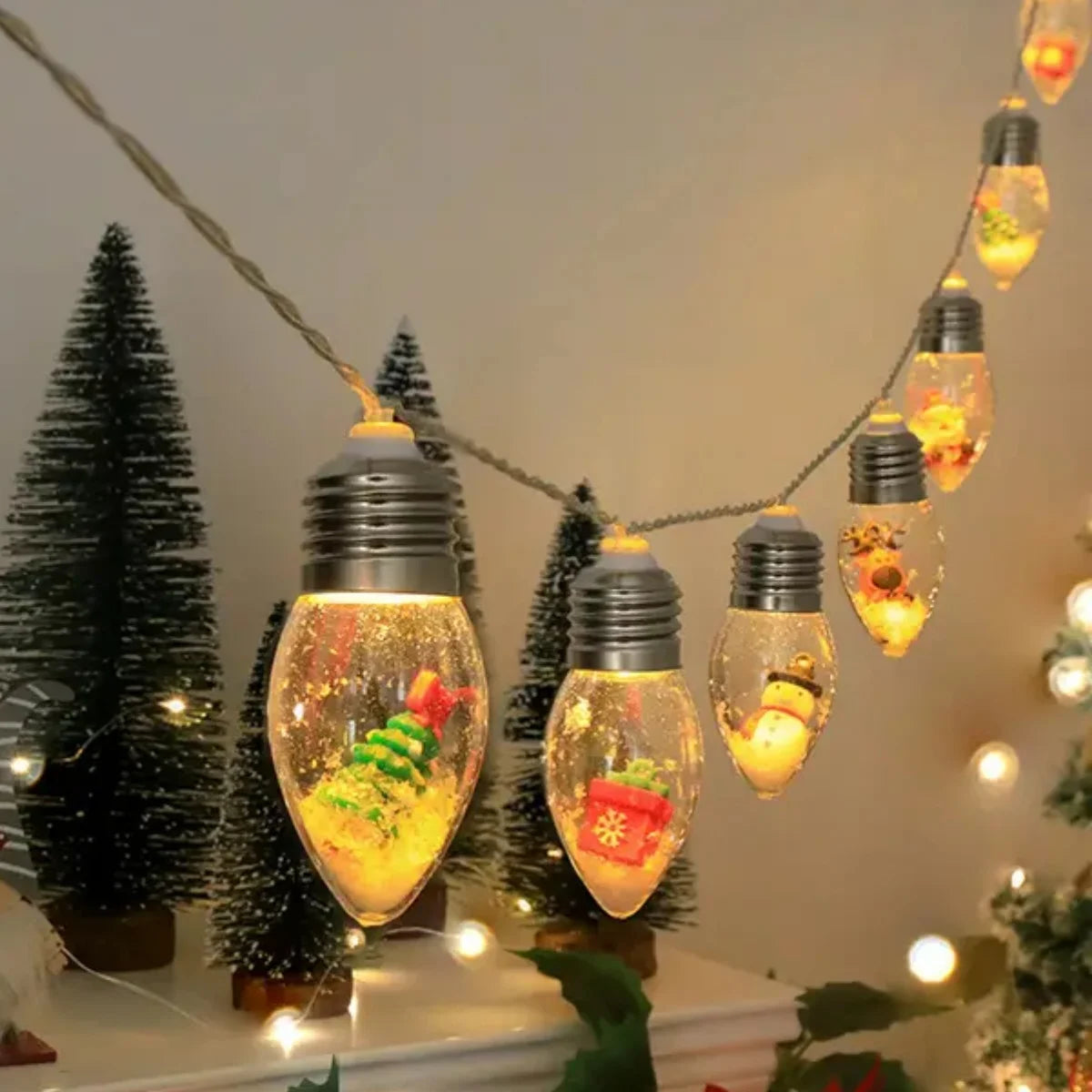 Snow Globe Bulb String Lights – Christmas Tree & Mantel Decor