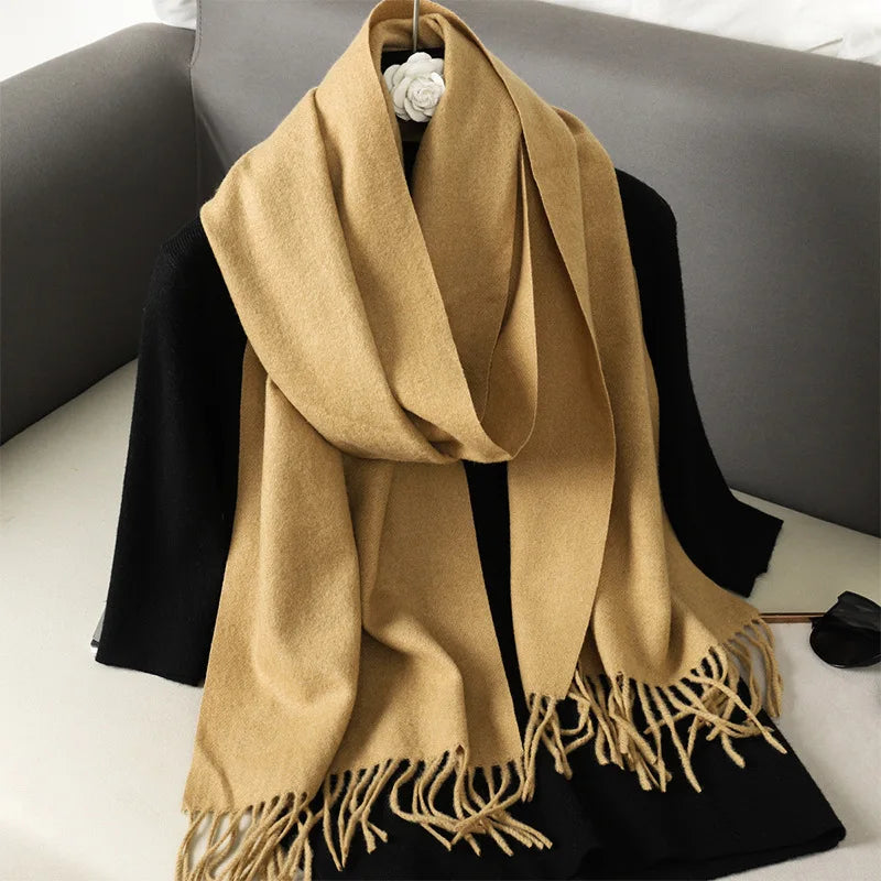 Cashmere-Feel Winter Scarf with Tassels – Warm Pashmina Shawl