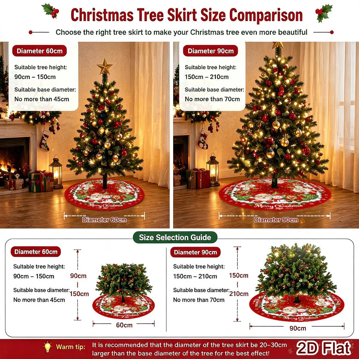 Christmas Tree Skirt 60/90 cm – Santa & Snowman Print