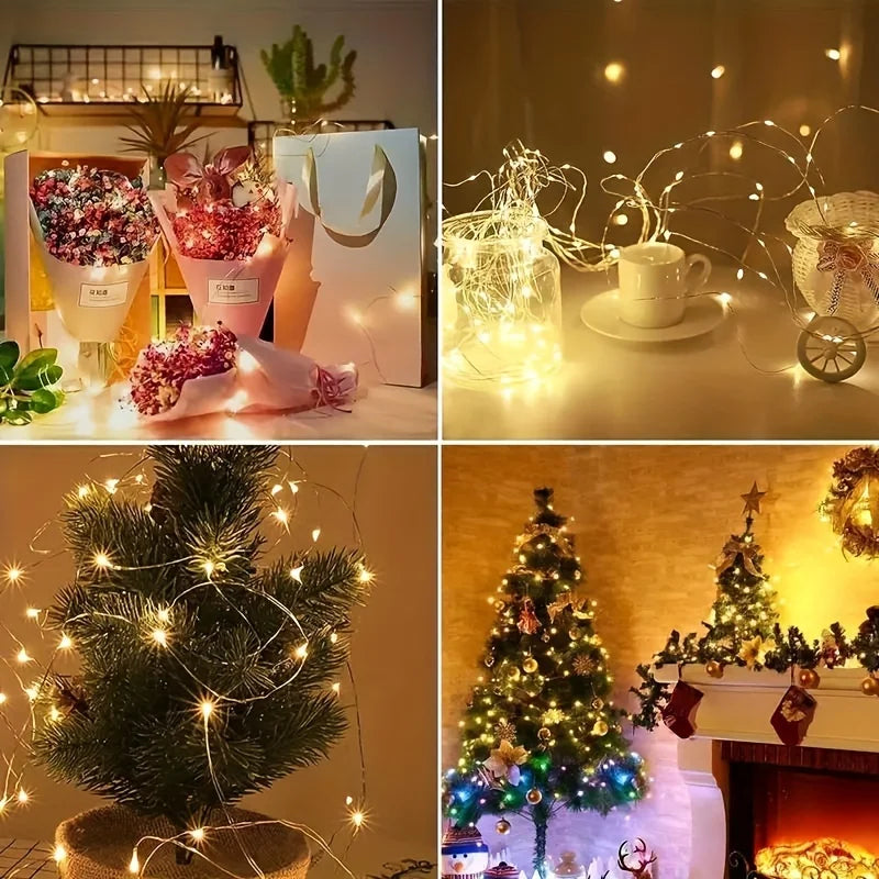 Copper Wire LED String Lights with Remote – 8 Modes, USB