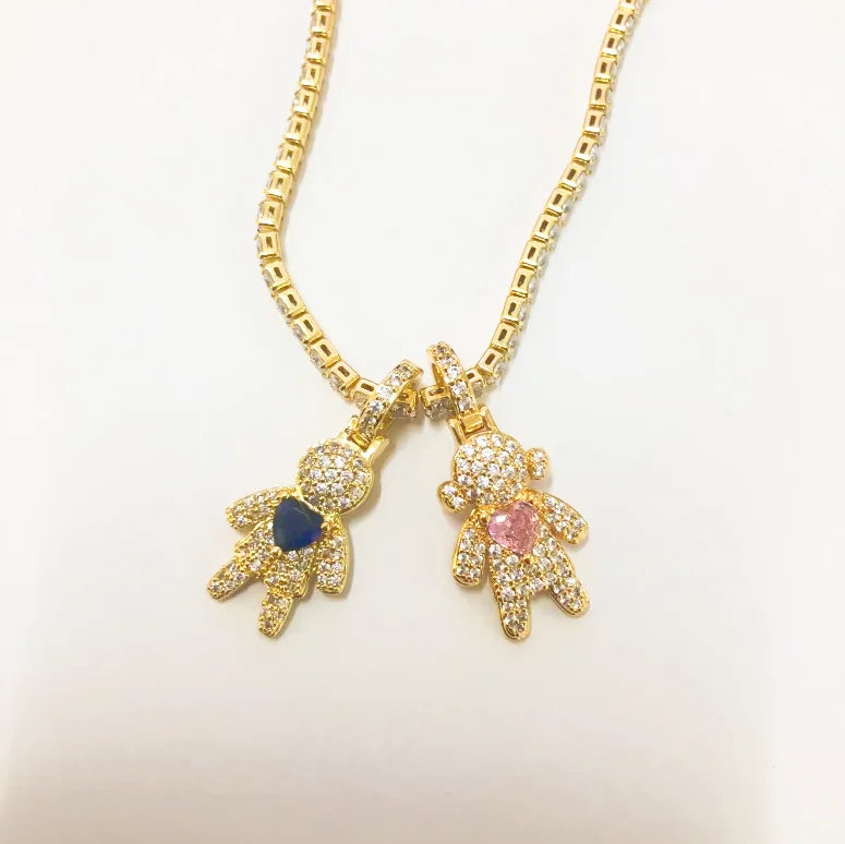 CZ Crystal Heart Charm Tennis Chain Necklace