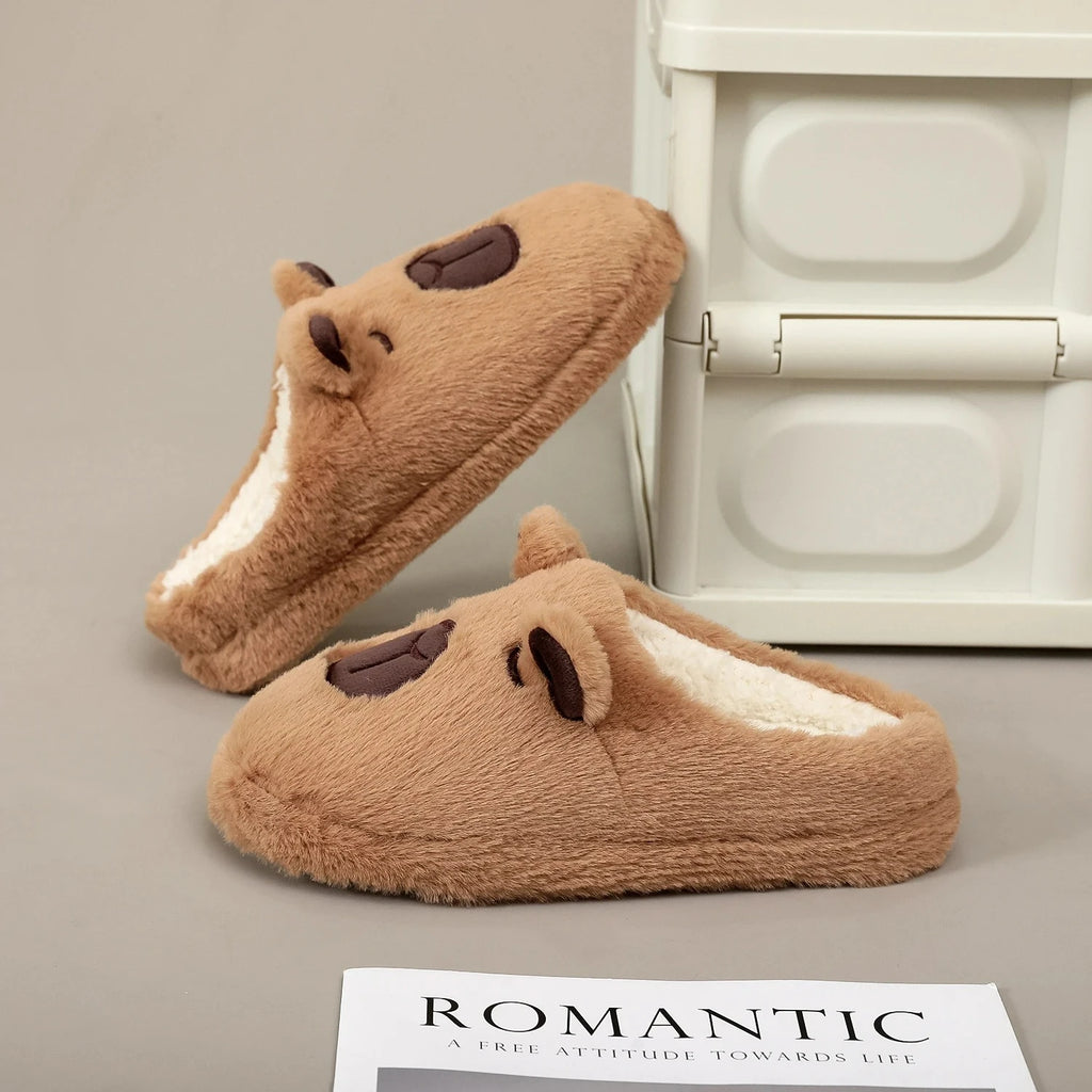 Plush Capybara Slippers – Cozy Furry House Shoes