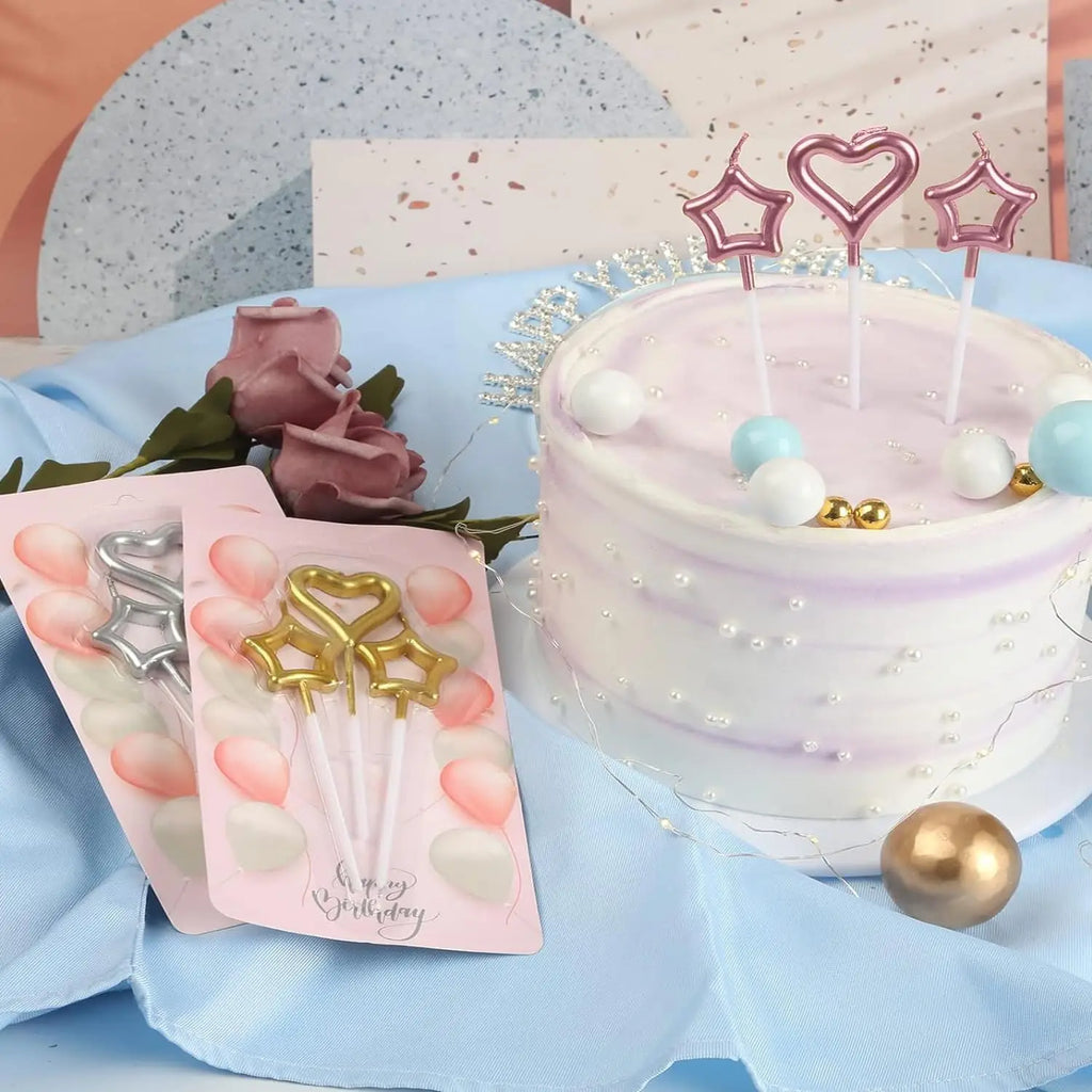 Heart & Star Birthday Cake Candles Set