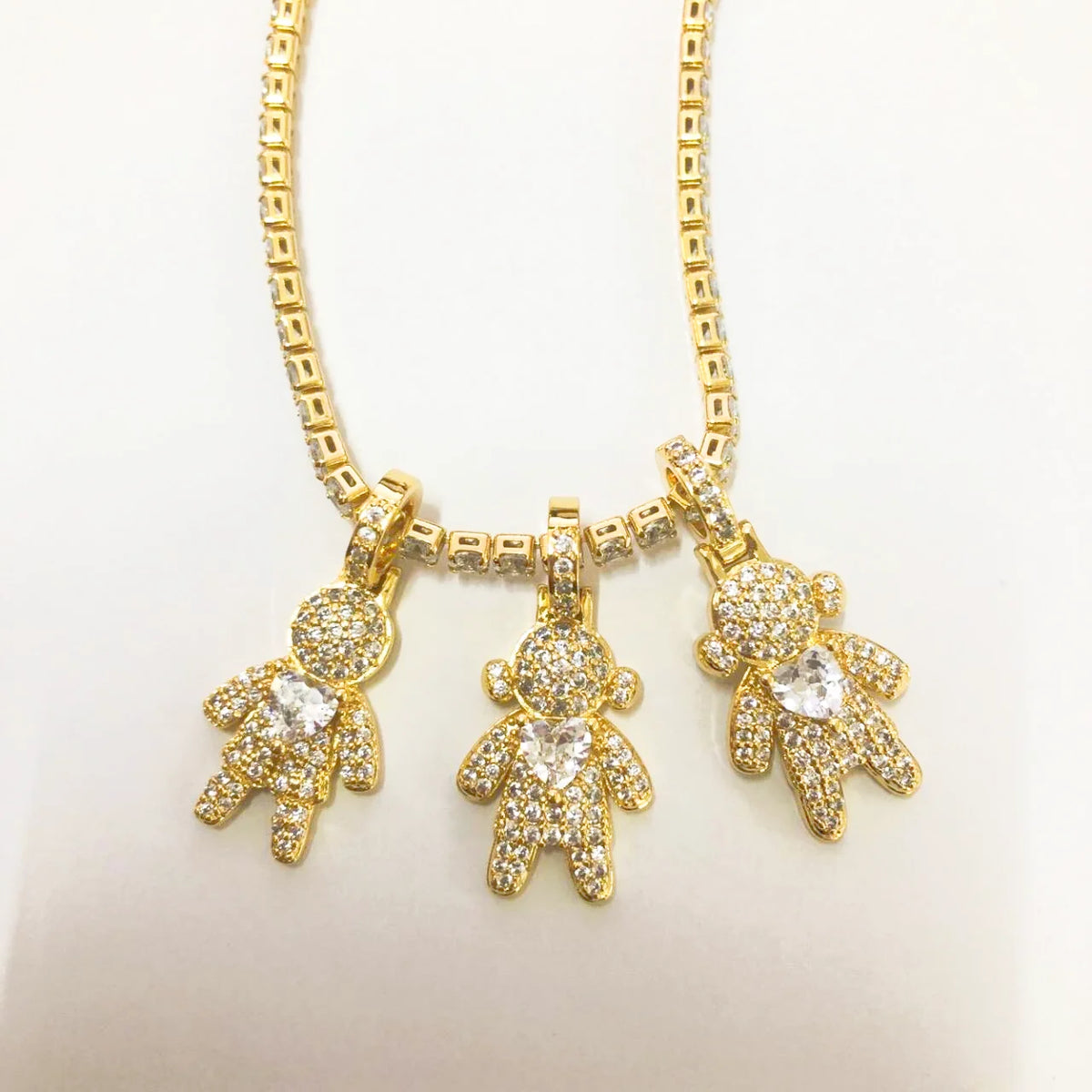 CZ Crystal Heart Charm Tennis Chain Necklace