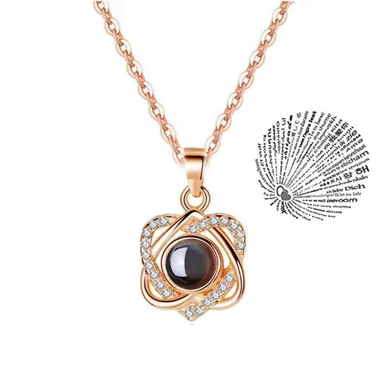 "I Love You" Projection Necklace – 100 Languages Heart Pendant