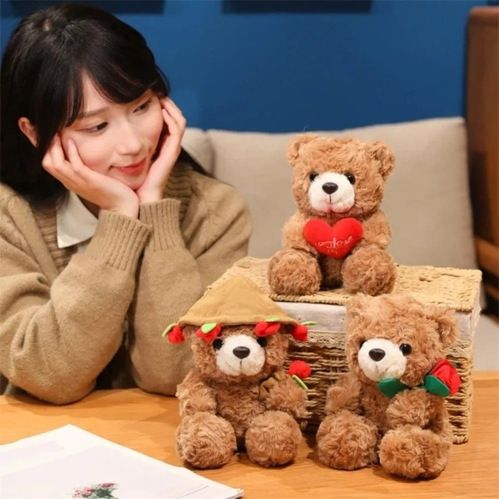Rose Bear Plush Toy with Red Heart – Romantic Valentine's Gift