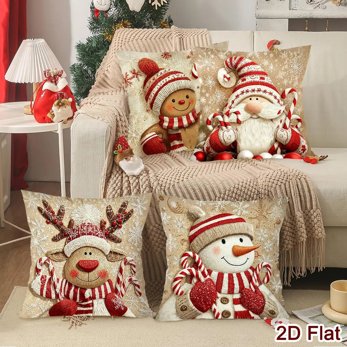 Christmas Throw Pillow Covers (4 pcs) – Gnome & Gingerbread