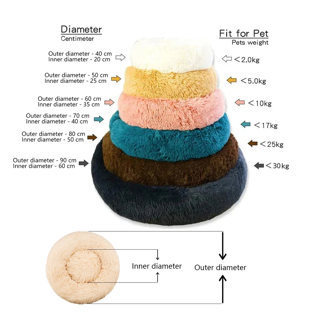 Round Plush Pet Bed 40–90 cm – Soft Warm Bed for Dogs & Cats