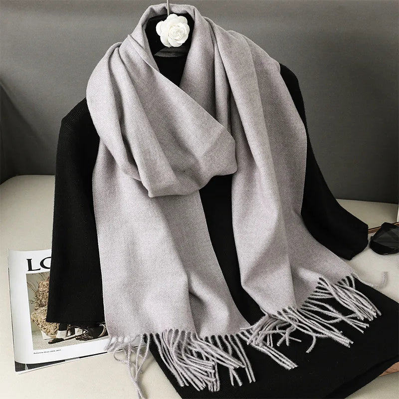 Cashmere-Feel Winter Scarf with Tassels – Warm Pashmina Shawl