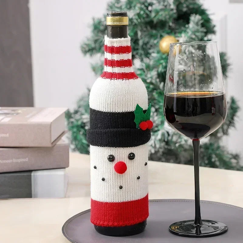 Christmas Wine Bottle Covers – Santa & Snowman Table Decor