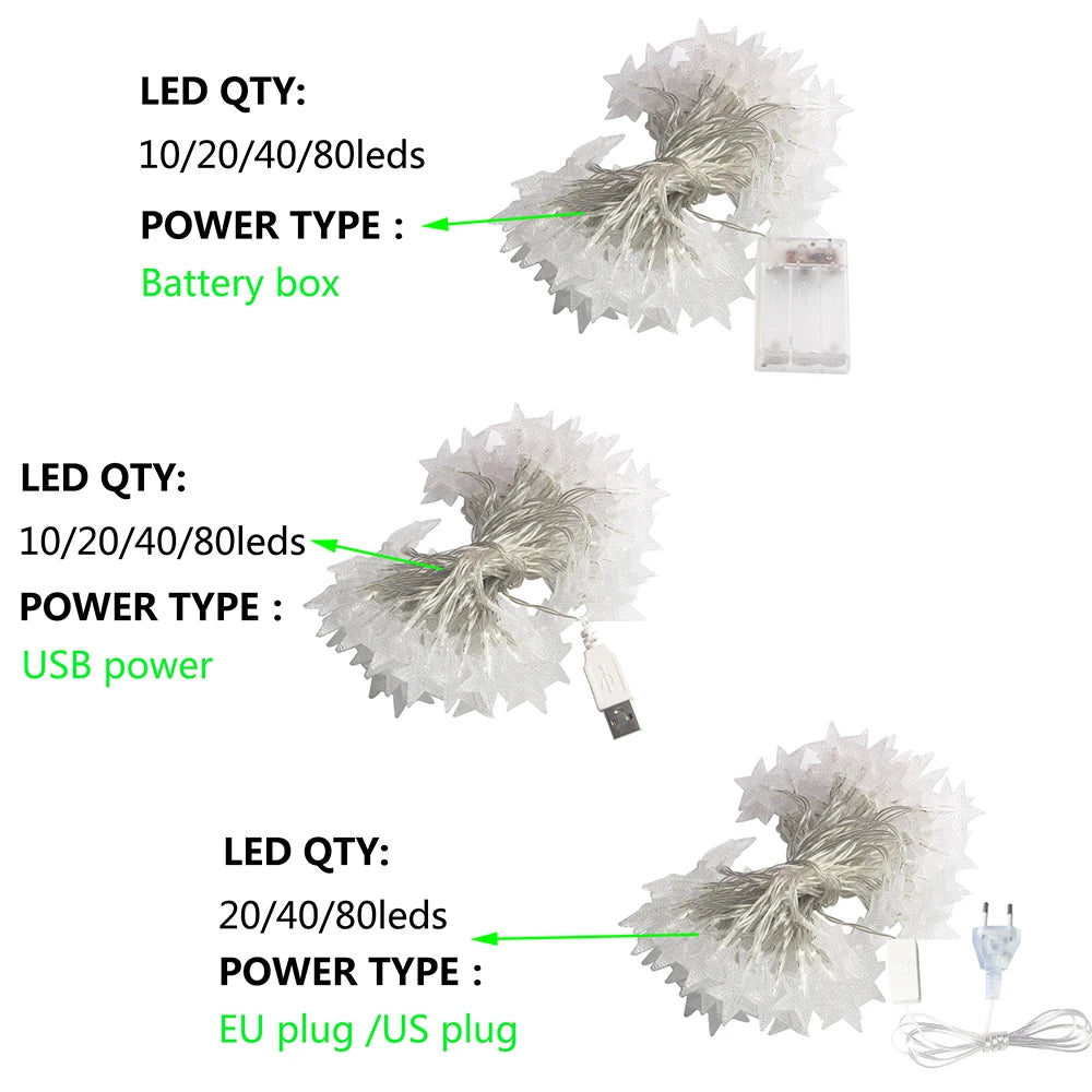 LED Star String Lights – USB/Battery Christmas Garland
