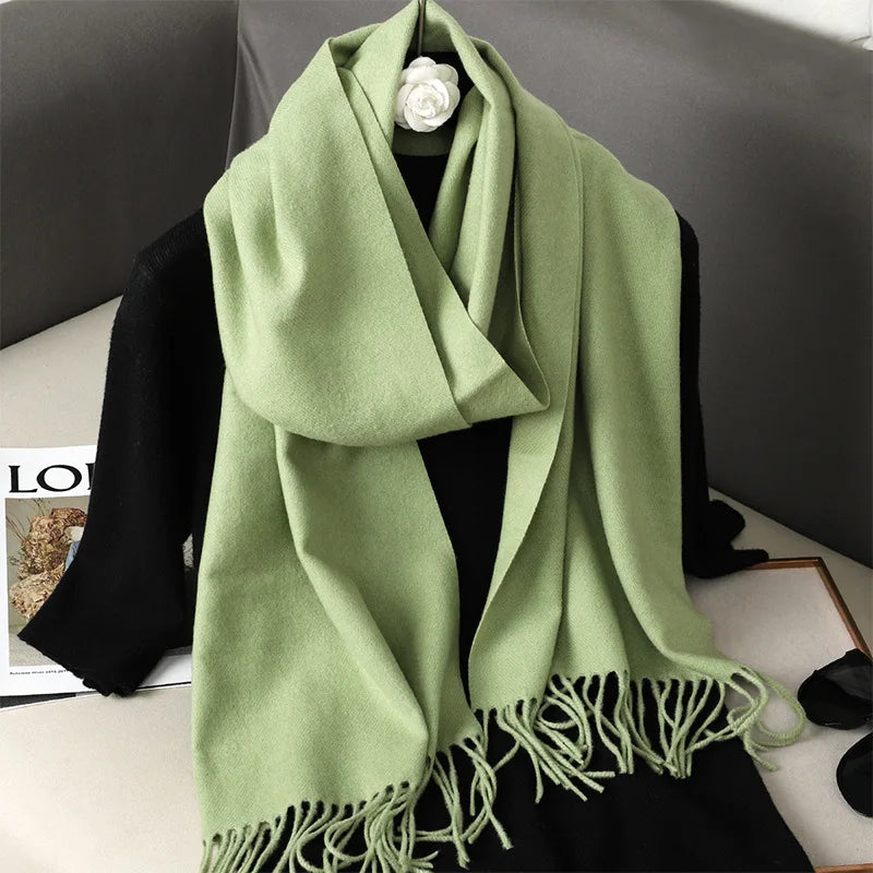 Cashmere-Feel Winter Scarf with Tassels – Warm Pashmina Shawl