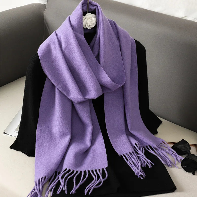 Cashmere-Feel Winter Scarf with Tassels – Warm Pashmina Shawl