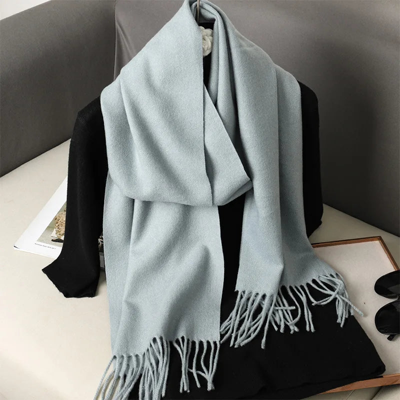 Cashmere-Feel Winter Scarf with Tassels – Warm Pashmina Shawl