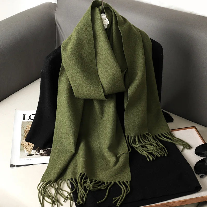 Cashmere-Feel Winter Scarf with Tassels – Warm Pashmina Shawl