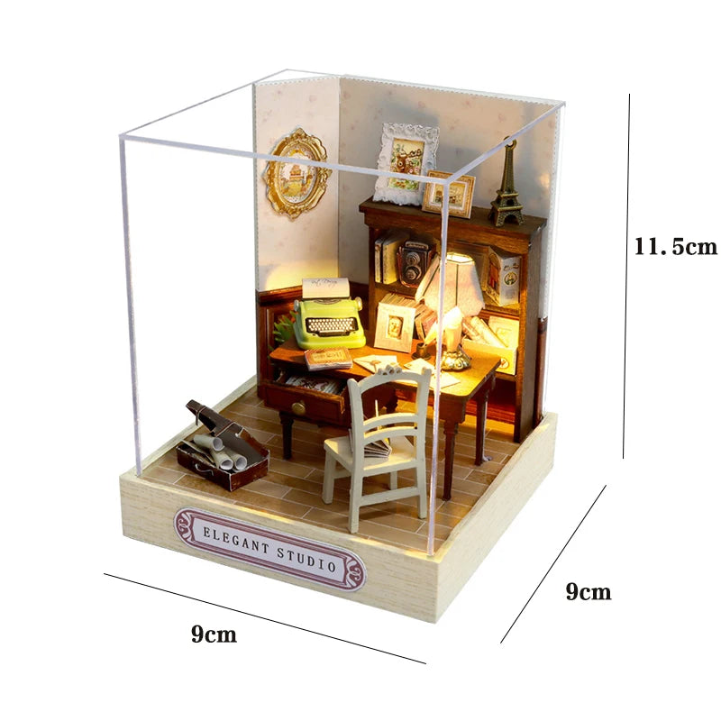 DIY Miniature Wooden Dollhouse Kit with LED Light – 3D Puzzle Gift