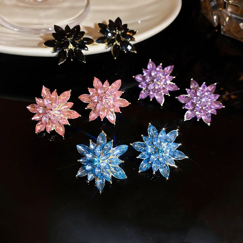 Crystal Flower Stud Earrings for Women