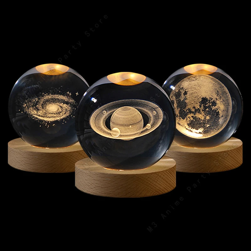 3D Crystal Ball Night Light – Saturn & Moon Galaxy Lamp