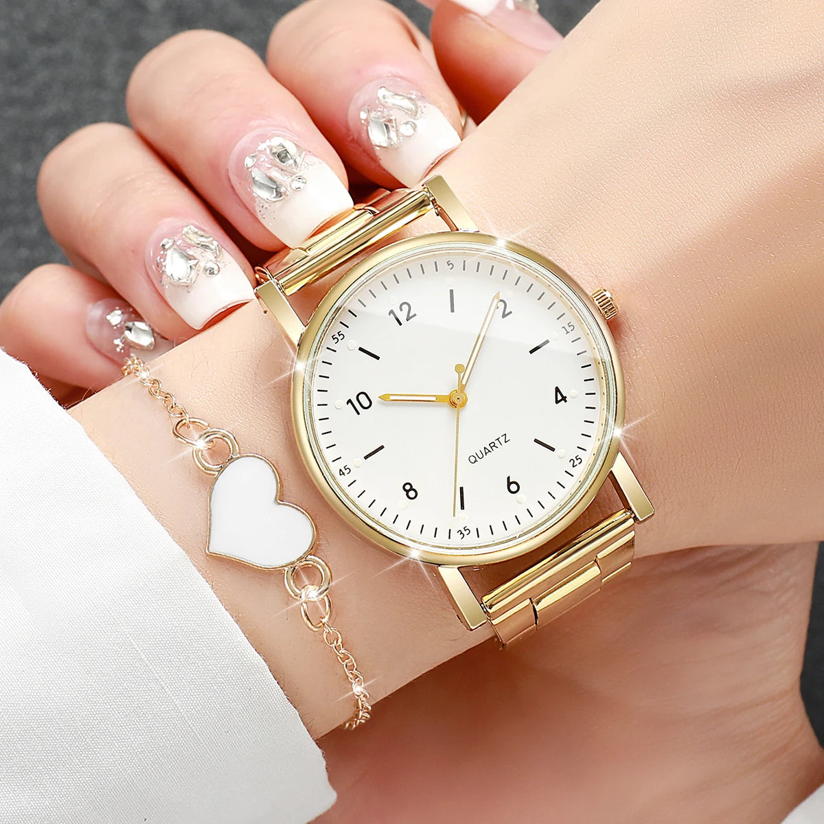 Women's Arabic Dial Quartz Watch & Bracelet Set