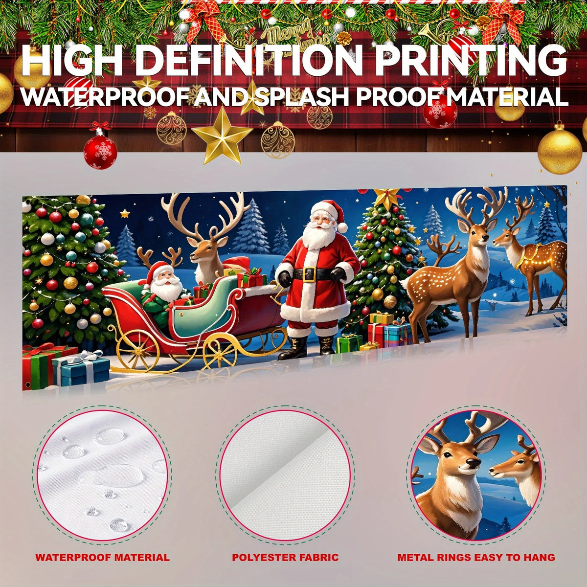 Santa & Reindeer Sleigh Banner – Christmas Door & Wall Decor