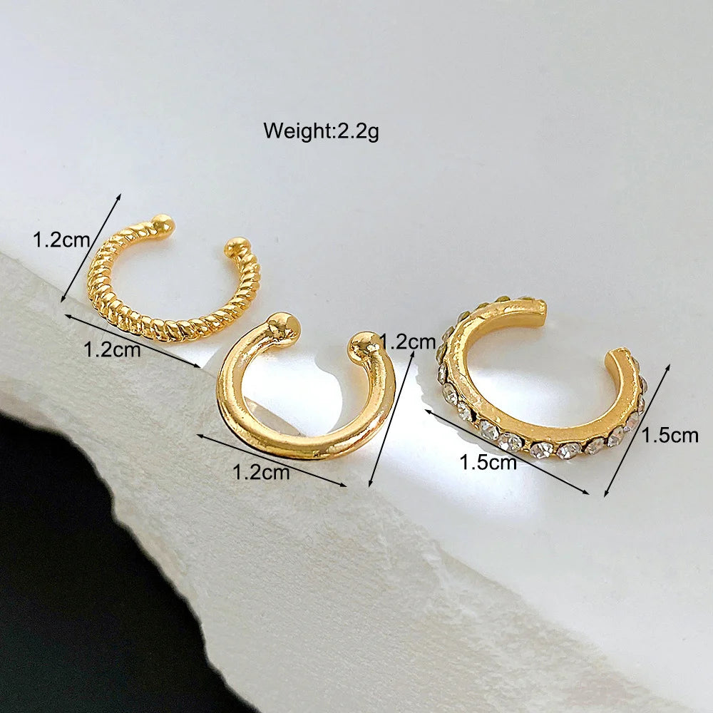 Rhinestone Clip-On Earrings Set (3 Pairs) – No Piercing Needed