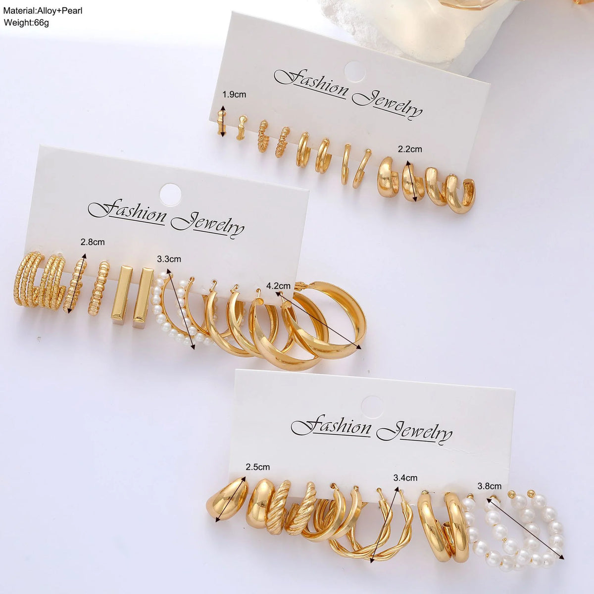 Geometric Hoop Earrings Set – Gold & Pearl Boho Style