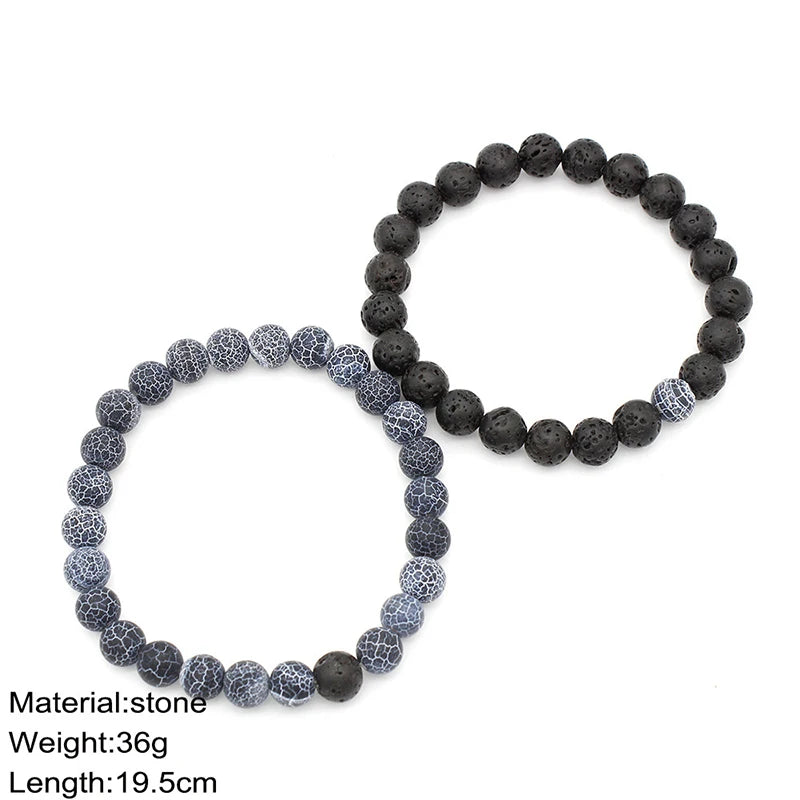 Couple Bracelets Set – Tiger Eye & Volcanic Stone Beads