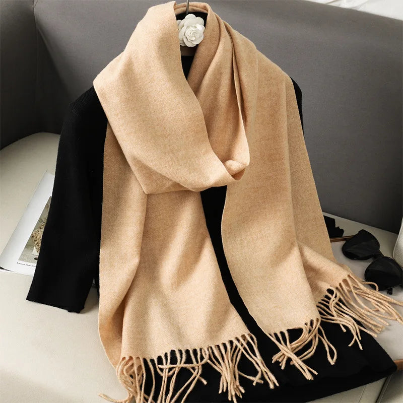 Cashmere-Feel Winter Scarf with Tassels – Warm Pashmina Shawl