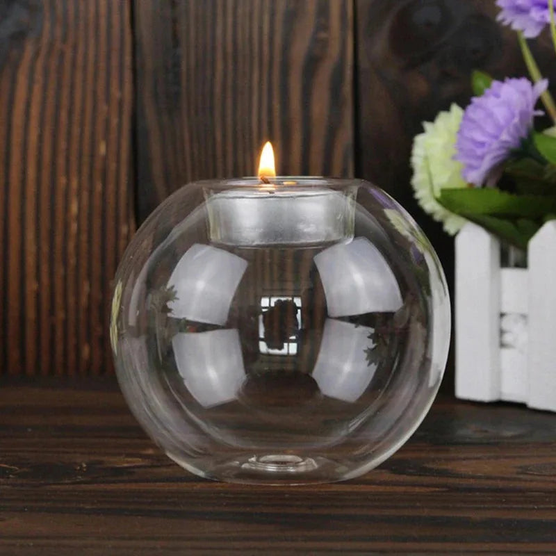 Round Glass Candle Holder – Table Centerpiece Decor