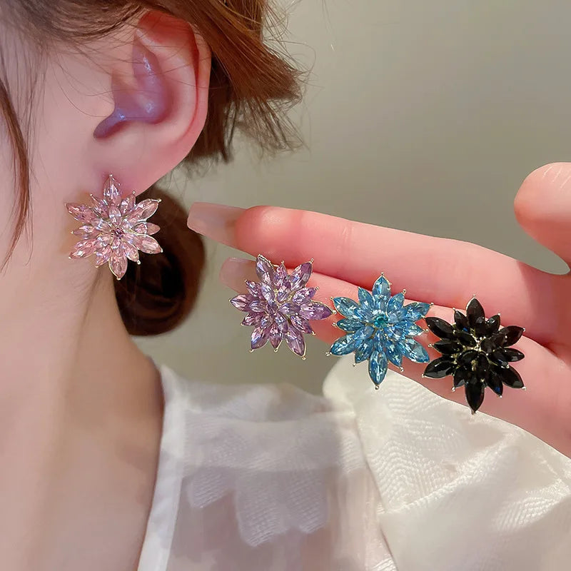 Crystal Flower Stud Earrings for Women
