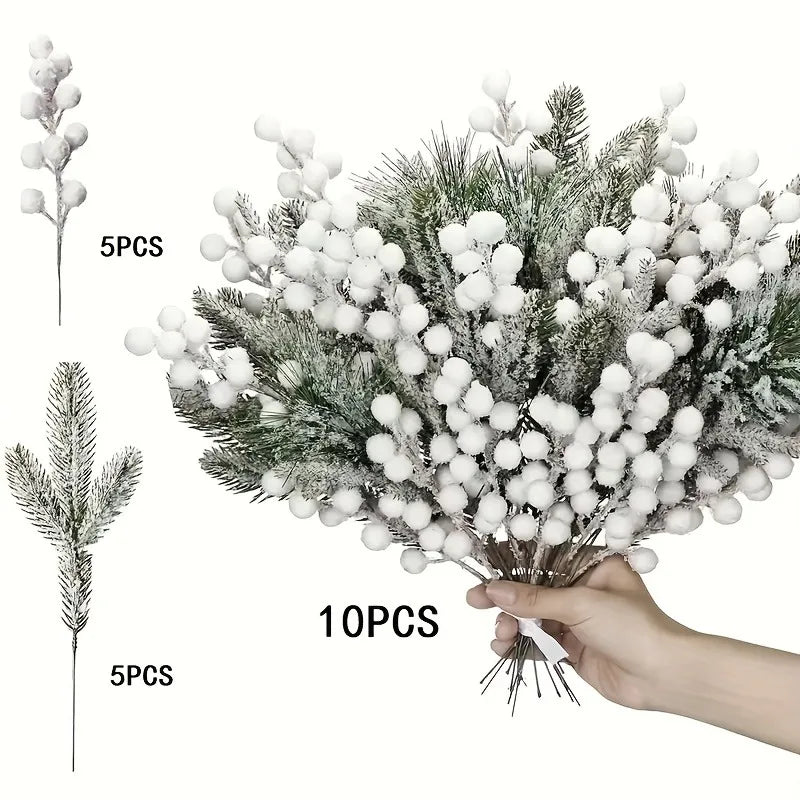 Snowy Pine & Berry Picks – Christmas Tree & Wreath Decor